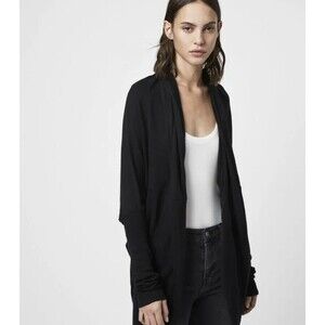 All Saints Size 4 Cowl Neck Sweater Charcoal Gray Cotton Convertible Cardigan